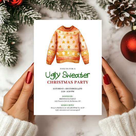 Chic Funny Ugly Sweater Holiday Party Invite 招待状