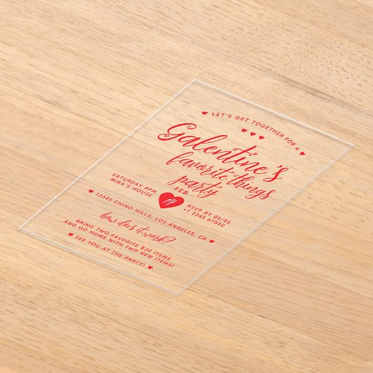 Chic Galentine's Favorite Things Party  アクリル招待状 (レイダウン)