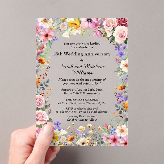 Chic Garden Flowers 55th Wedding Anniversary アクリル招待状 (インサイチュ (ポータブル))