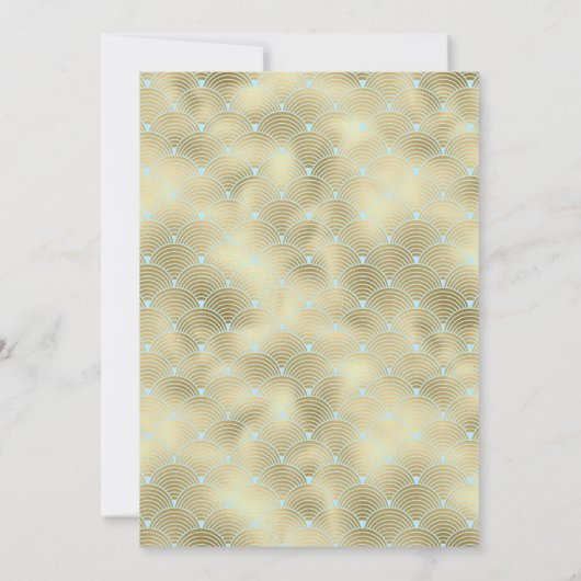 Chic Gatsby Art Deco Blue & Gold Rehearsal Dinner 招待状 (裏面)