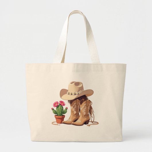 Chic Gen Z Western Boho Cowgirl Fashion Accessory ラージトートバッグ (正面)