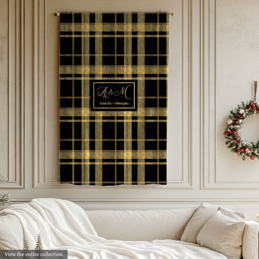 Chic Geometric Black Gold Monogram Blanket フリースブランケット