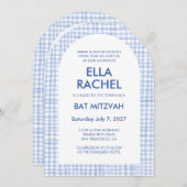 Chic Gingham Modern Custom QR Bat Bar Mitzvah Arch 招待状 (正面/裏面)