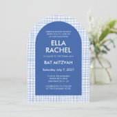 Chic Gingham Modern Custom QR Bat Bar Mitzvah Arch 招待状 (スタンド正面)