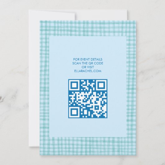 Chic Gingham Modern Custom QR CODE Bat Bar Mitzvah 招待状 (裏面)