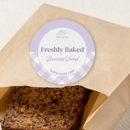 Chic Gingham Purple Bakery Logo Product Name ラウンドシール