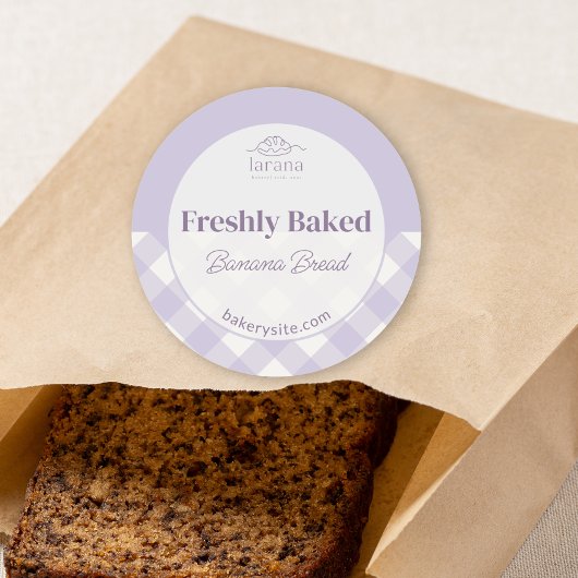 Chic Gingham Purple Bakery Logo Product Name ラウンドシール