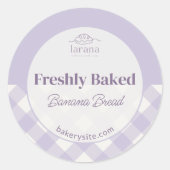 Chic Gingham Purple Bakery Logo Product Name ラウンドシール (正面)