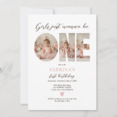 Chic Girls Just wanna be One Photo First Birthday 招待状 (正面)