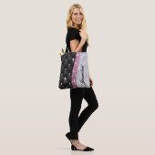 Chic girly faux Silver glitter black pink monogram トートバッグ (モデル)
