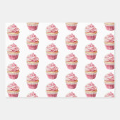 Chic Girly Pink Cupcake Birthday ラッピングペーパーシート (正面3)