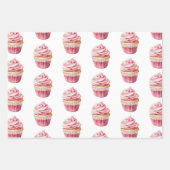 Chic Girly Pink Cupcake Birthday ラッピングペーパーシート (正面)