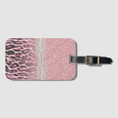 Chic Girly Pink Leopard animal print Glitter Image ラゲッジタグ (正面横)