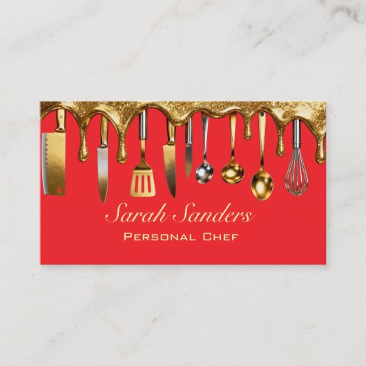 Chic glam Personal Chef Catering Gold Glitter  名刺 (正面)