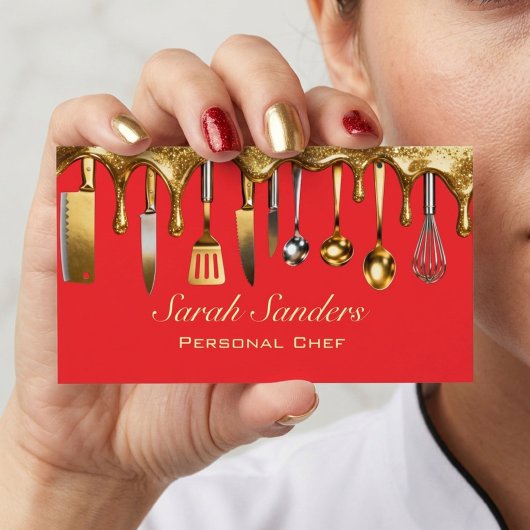 Chic glam Personal Chef Catering Gold Glitter  名刺