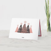 Chic Glitter Christmas Trees Pink Leopard Gray カード (裏面)
