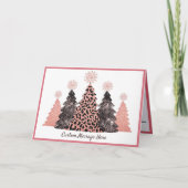 Chic Glitter Christmas Trees Pink Leopard Gray カード (正面)