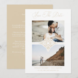 Chic Gold 2 Photos Ornament Sophisticated Wedding セーブザデート