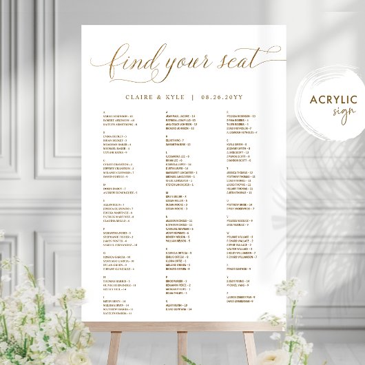 Chic Gold Alphabetical Seating Chart Acrylic Sign  アクリルサイン