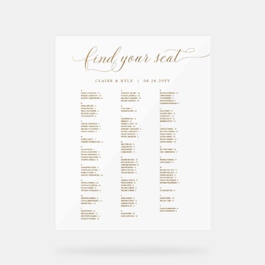 Chic Gold Alphabetical Seating Chart Acrylic Sign  アクリルサイン (正面)