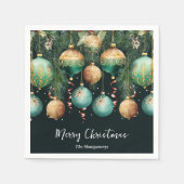 Chic Gold and Green Christmas Tree Ornaments スタンダードカクテルナプキン (正面)