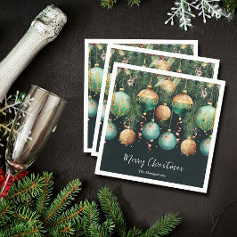 Chic Gold and Green Christmas Tree Ornaments スタンダードカクテルナプキン