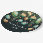 Chic Gold and Green Christmas Tree Ornaments ペーパープレート (アングル)