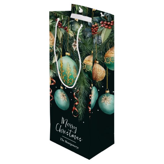 Chic Gold and Green Christmas Tree Ornaments ワインギフトバッグ (裏面アングル)
