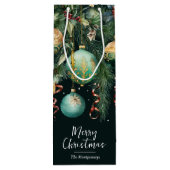Chic Gold and Green Christmas Tree Ornaments ワインギフトバッグ (裏面)