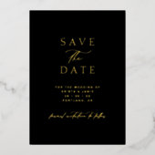 Chic Gold & Black Photo Wedding Save the Date 箔招待状 (正面)