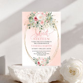 Chic Gold Blush Roses Sweet 16 Birthday Invitation 招待状