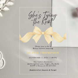 Chic Gold Bow She's Tying the Knot Bridal Shower アクリル招待状
