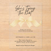 Chic Gold Bow She's Tying the Knot Bridal Shower アクリル招待状 (正面)