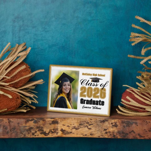 Chic Gold Class of 2026 Graduation Photo フォトプラーク (側面)