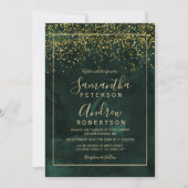 Chic gold confetti green typography wedding 招待状 (正面)