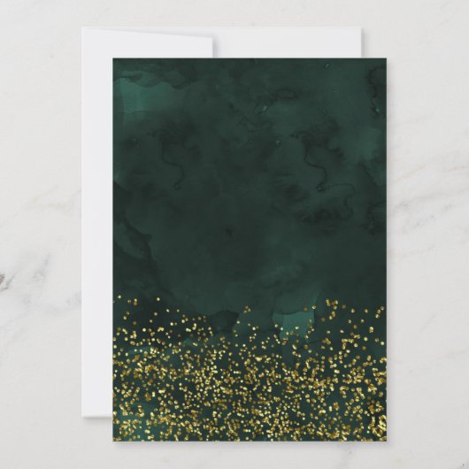 Chic gold confetti green typography wedding 招待状 (裏面)