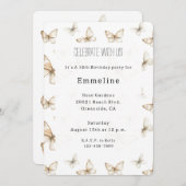 Chic Gold Cream White Butterflies Birthday 招待状 (正面/裏面)