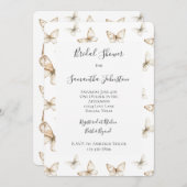 Chic Gold Cream White Butterflies Bridal Shower 招待状 (正面/裏面)