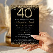 Chic Gold Diamonds 40th Birthday Party Invitation 招待状
