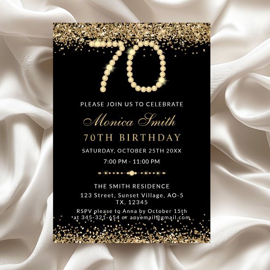 Chic Gold Diamonds 70th Birthday Party Invitation 招待状