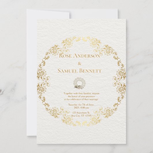 Chic Gold Floral Wedding Invitation 招待状 (正面)