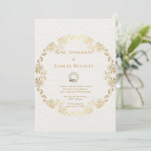 Chic Gold Floral Wedding Invitation 招待状 (スタンド正面)