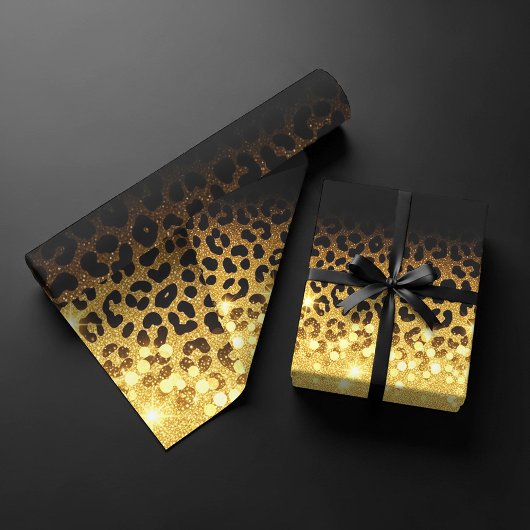 Chic Gold Glitter Leopard Print Pattern ラッピングペーパーシート
