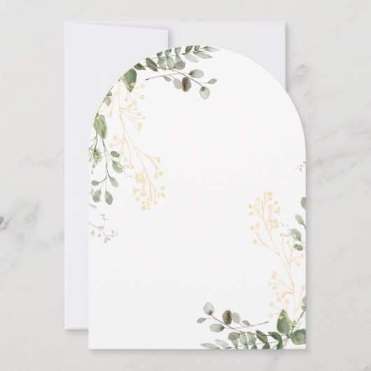 Chic Gold Greenery Eucalyptus Photo Wedding Arch 招待状 (裏面)