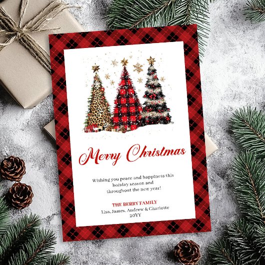 Chic Gold Leopard Christmas Tree Watercolor Card シーズンカード