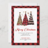 Chic Gold Leopard Christmas Tree Watercolor Card シーズンカード (正面)