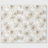 Chic Gold Line Flower White Floral Pattern ラッピングペーパー (フラット)