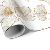 Chic Gold Line Flower White Floral Pattern ラッピングペーパー (ロールコーナー)