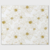 Chic Gold Line Flower White Floral Pattern ラッピングペーパー (フラット)