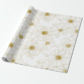 Chic Gold Line Flower White Floral Pattern ラッピングペーパー (アンロールド)